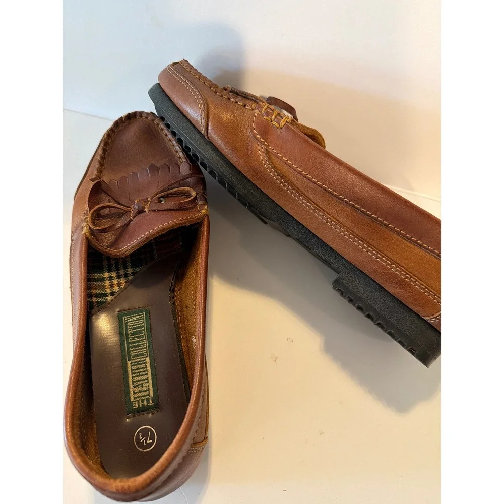 The Leather Collection Brown Kiltie Loafers Fringe Bow Shoes Womens 7.5 1720 488